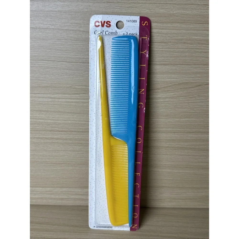 Vintage Curl Comb Set Blue Yellow Plastic CVS 141089 NOS